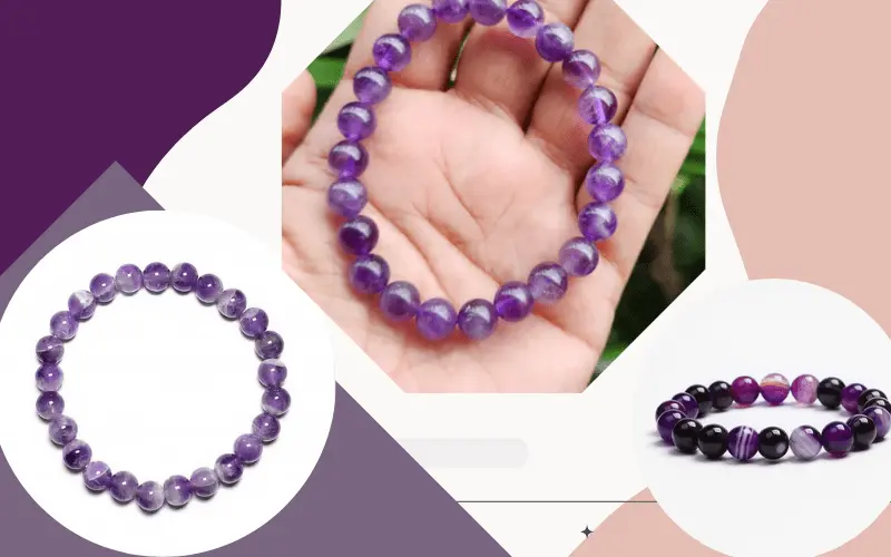 Amethyst semi-precious gemstone bracelets and bangles, known for their beautiful violet color, enhancing well-being and sound thinking, perfect for a touch of royalty and spiritual ambiance.